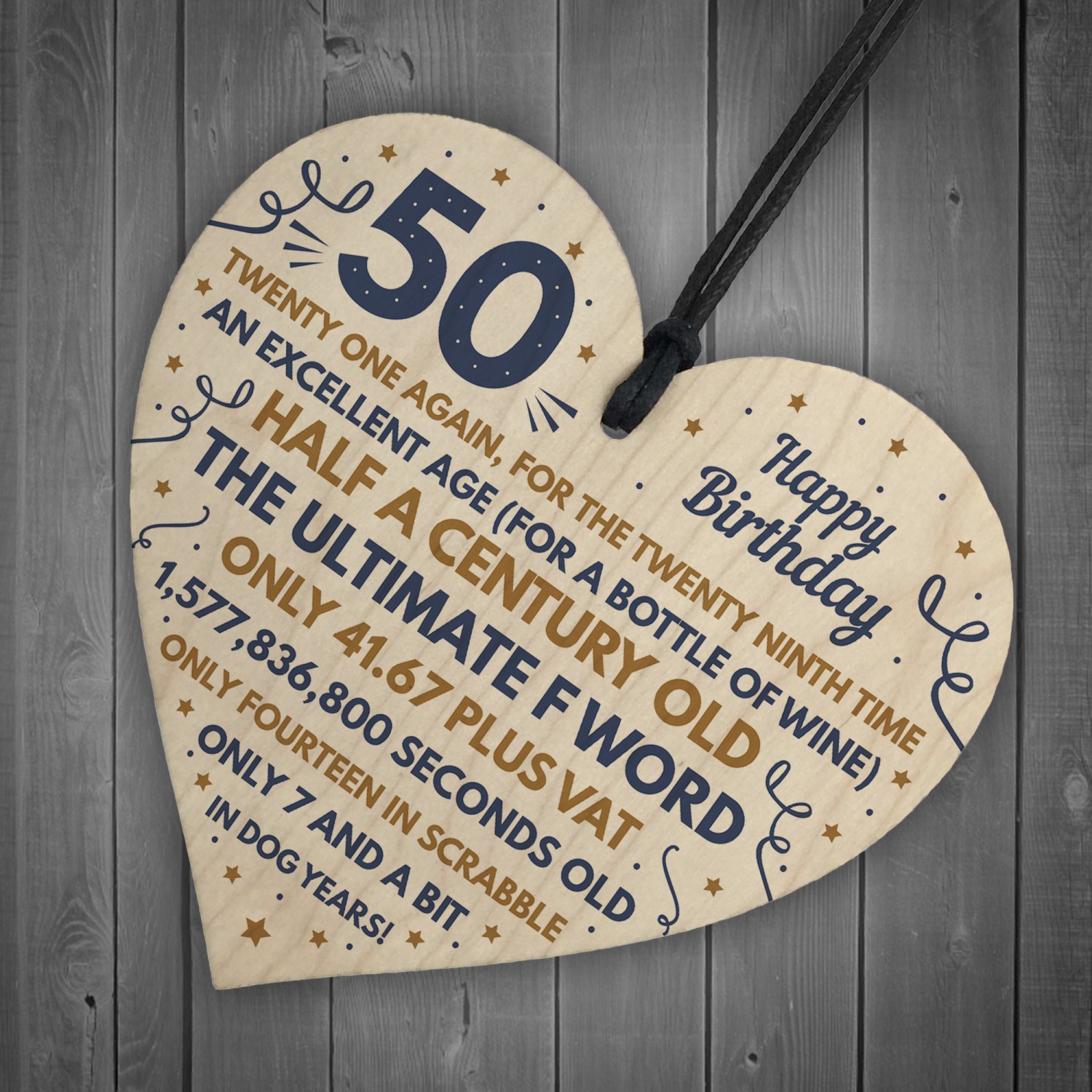 Funny 50th Birthday Gifts For Men Women Wooden Heart ...