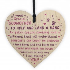 Godmother Asking Gift Wood Heart Thank You Christening Gift