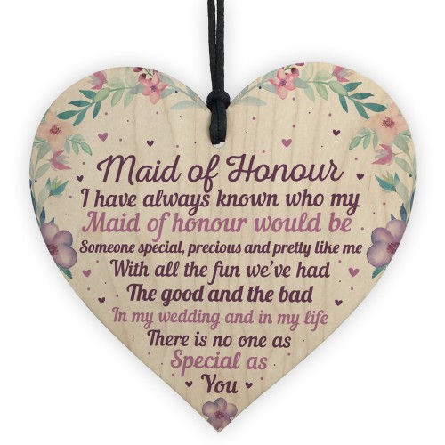 Will You Be My Maid Of Honour Wooden Heart Plaque Wedding Gifts 