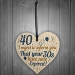 40th Birthday Men Women Funny Wooden Heart Sign Gift Friend