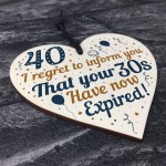 40th Birthday Men Women Funny Wooden Heart Sign Gift Friend