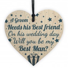 Best Friend Will You Be My Best Man Wood Heart Wedding Favours