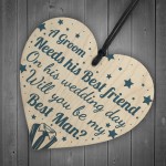 Best Friend Will You Be My Best Man Wood Heart Wedding Favours
