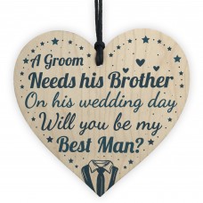 Brother Will You Be My Best Man Invite Wood Heart Wedding Favour