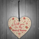 Will You Be My Maid Of Honour Wooden Heart Wedding Invitation