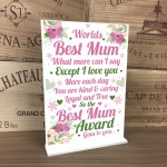 WORLDS BEST MUM Standing Plaque Mothers Day Gift For Mum Gift