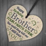 Love You Funny Happy Birthday Card Wooden Heart Brother Birthday