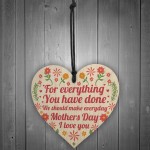 Mothers Day I Love You Wooden Heart Sign Mum Gift From Daughter