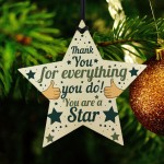 Wood Star Plaque Thank You Gift For Colleague Volunteer Teacher