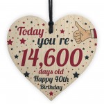 40th Birthday Card Wooden Heart 40th Birthday Gift For Women Men