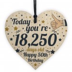 50th Birthday Present For Women Wooden Heart 50th Birthday Gift