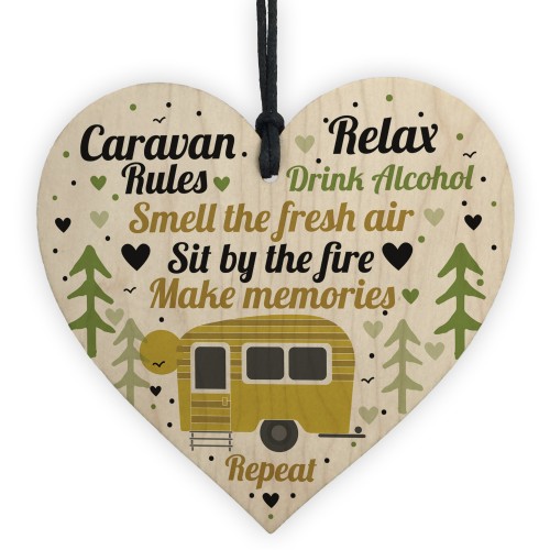 Caravan Rules Hanging Wooden Heart Plaque Caravan Accessories