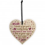 Funny Rude Mothers Day Gift Wooden Heart Mum Cheeky Gift