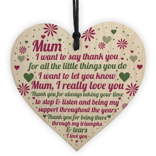 HAPPY MOTHERS DAY CARD Mothers Day Gift Wood Heart Thank You