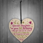 1st First Birthday Baby Girl Wood Heart Plaque Gift For Daughter