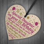 1st First Birthday Baby Girl Wood Heart Plaque Gift For Daughter