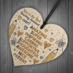 Teacher Teaching Assistant Gifts Wood Heart Nursery Pre School