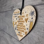 Teacher Teaching Assistant Gifts Wood Heart Nursery Pre School