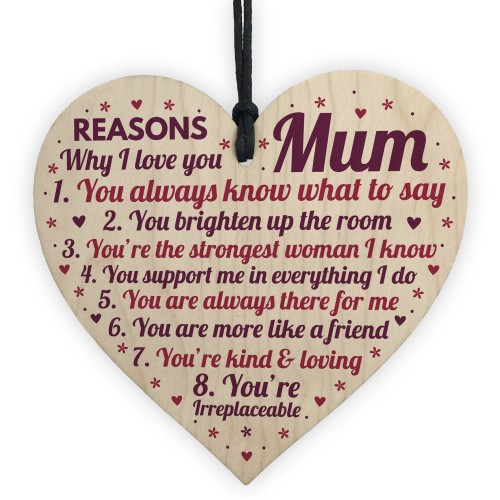 Mum Gifts Wood Heart Mother's Day Gift Reasons Why I Love You