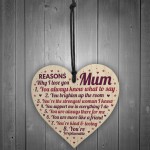Mum Gifts Wood Heart Mother's Day Gift Reasons Why I Love You