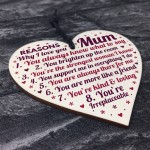 Mum Gifts Wood Heart Mother's Day Gift Reasons Why I Love You