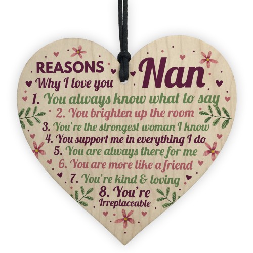 Why I Love You Nan Gifts Wooden Heart Nan Cards From Grandson