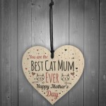 Funny Mothers Day Gift Cards Wooden Heart Best Cat Mum Gifts 
