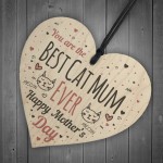 Funny Mothers Day Gift Cards Wooden Heart Best Cat Mum Gifts 