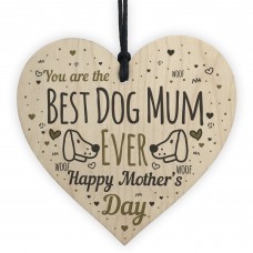 Funny Mother's Day Gift Card Wooden Heart Best Dog Mum Gifts