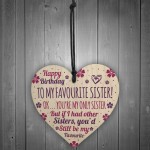 Funny Birthday Gift For Sister Wooden Heart Funny Sister Card