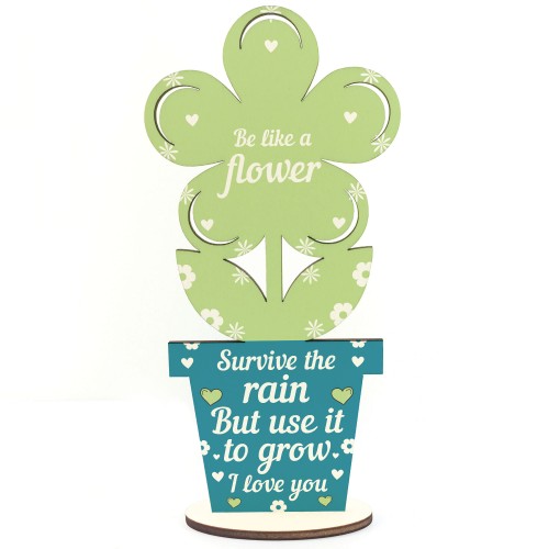 Stronger Inspirational Friendship Gift Wood Flower Birthday Gift