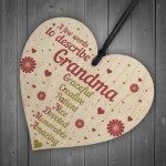 Words To Describe Grandma Wood Heart Birthday Gifts Grandma