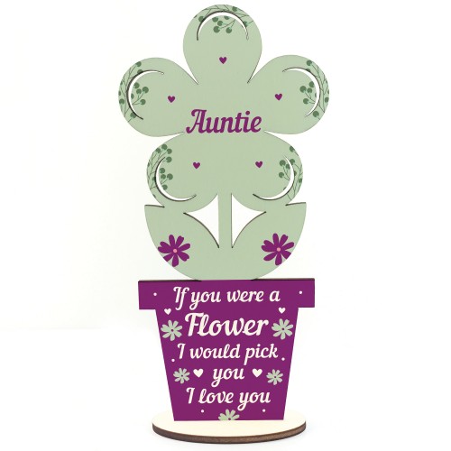 Auntie Birthday Christmas Gift Wooden Flower Auntie Niece Nephew