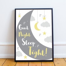 Grey Yellow Nursery Framed Prints / Wall Art For Baby Room Decor