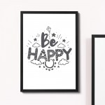 BE HAPPY White Grey Nursery Framed Prints / Baby Room Nursery