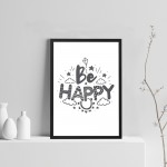 BE HAPPY White Grey Nursery Framed Prints / Baby Room Nursery