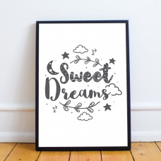 Sweet Dreams White Grey Nursery Framed Prints / Nursery Wall Art