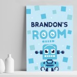 PERSONALISED Boys Bedroom Sign Robot Print Boys Wall Art Decor