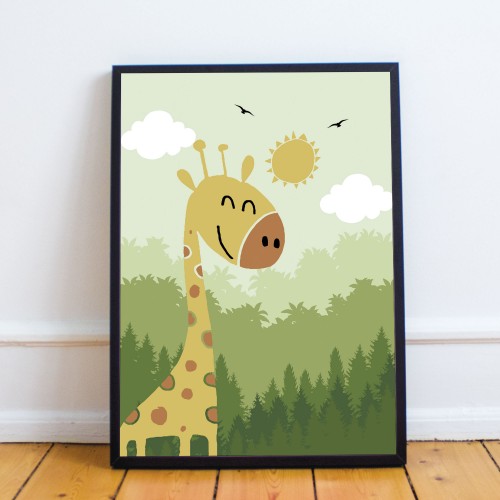 Cute Boys Nursery Print Safari Animals Picture Boy Bedroom Decor