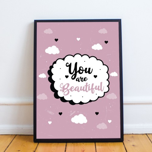 Framed Motivational Inspirational Print You Are Beautiful Decor