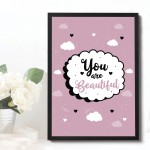 Framed Motivational Inspirational Print You Are Beautiful Decor