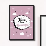 Framed Motivational Inspirational Print You Are Beautiful Decor