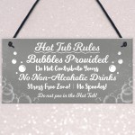 Grey Hot Tub Rules Hanging Novelty Garden Plaque Jacuzzi Gifts