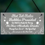 Grey Hot Tub Rules Hanging Novelty Garden Plaque Jacuzzi Gifts