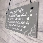 Grey Hot Tub Rules Hanging Novelty Garden Plaque Jacuzzi Gifts