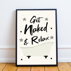 Get Naked Funny BATHROOM Print Framed Chic Wall Decor For Toilet