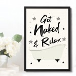 Get Naked Funny BATHROOM Print Framed Chic Wall Decor For Toilet