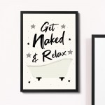 Get Naked Funny BATHROOM Print Framed Chic Wall Decor For Toilet
