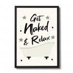 Get Naked Funny BATHROOM Print Framed Chic Wall Decor For Toilet