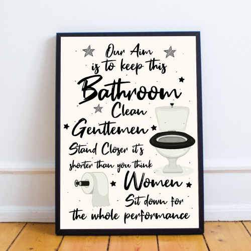 Bathroom Rules Print Framed BATHROOM Print Funny Wall Art